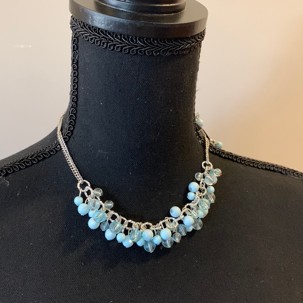 🌺 Silver and Blue Necklace, Earrings Set